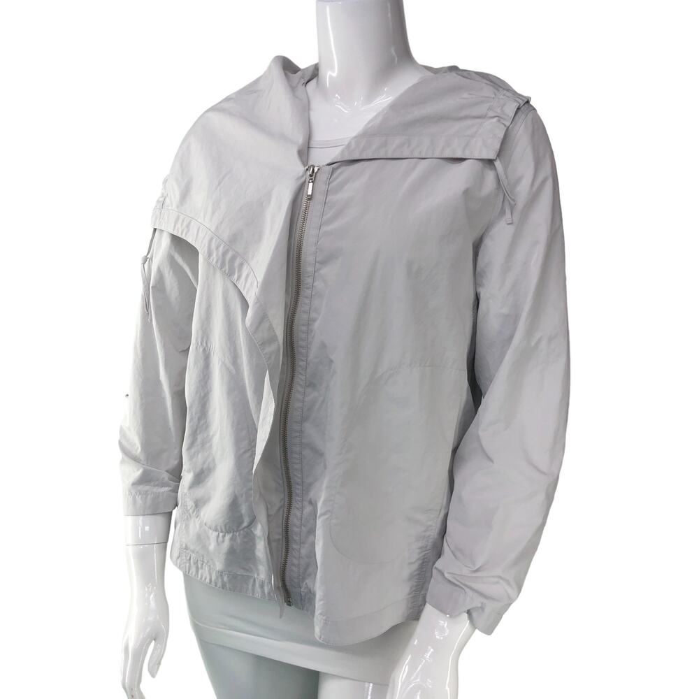 Chicos Womens Size 2 US 12 Large Gray Full Zip Jacket Oversized Hood Nylon Blend
